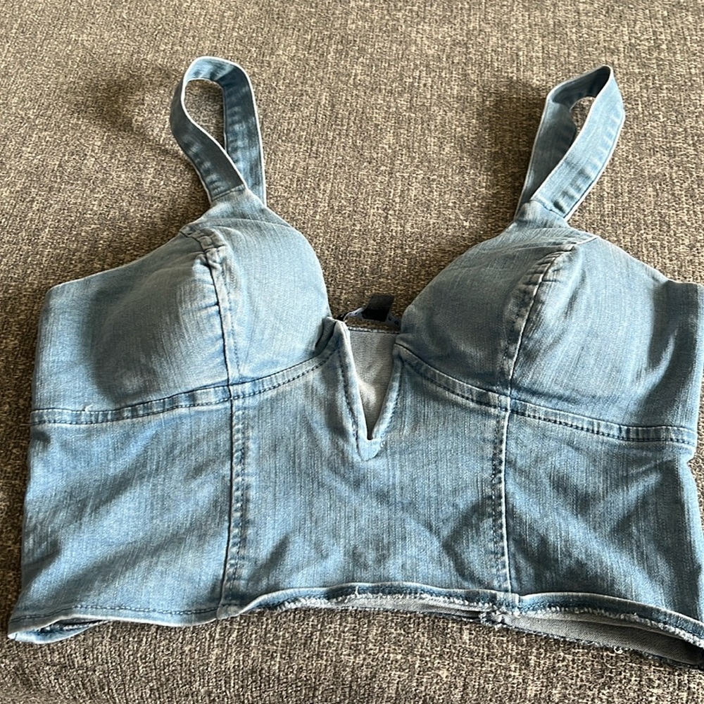 Blue corset with zipper on the side